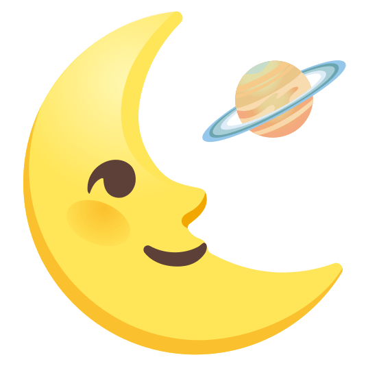 last quarter moon with face ringed planet