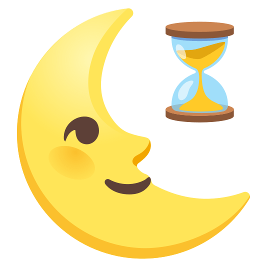 last quarter moon with face hourglass flowing sand