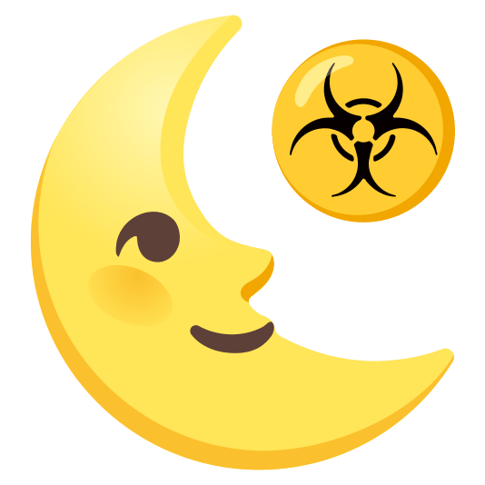 last quarter moon with face biohazard sign