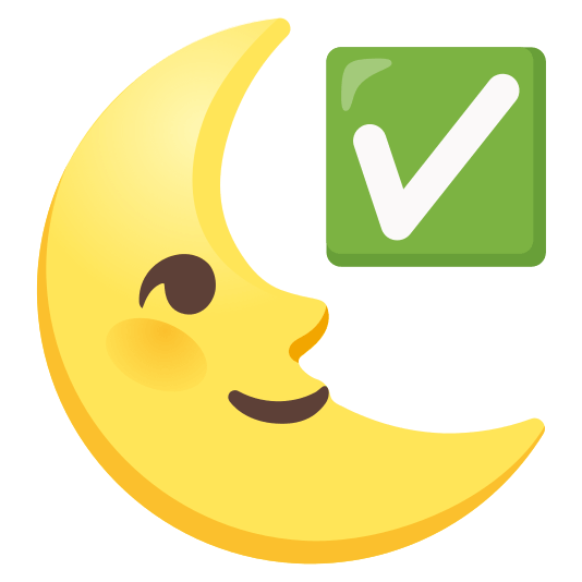 last quarter moon with face white check mark