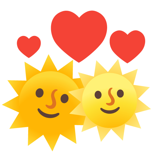 sun with face revolving hearts