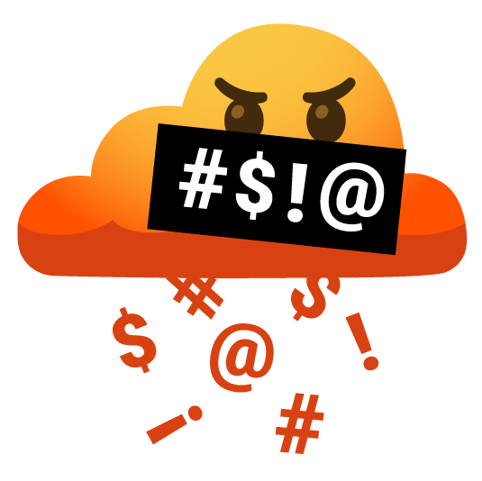 rain cloud face with symbols on mouth