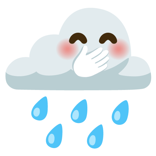 rain cloud face with hand over mouth