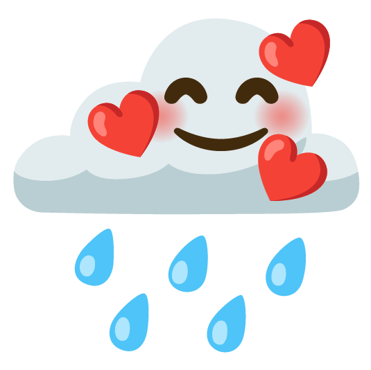 rain cloud smiling face with 3 hearts