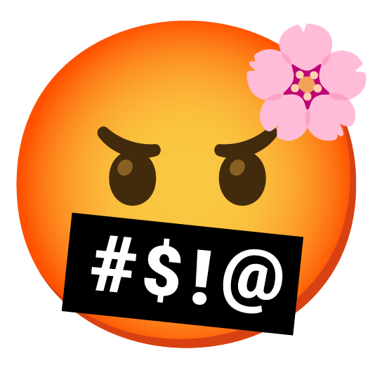 cherry blossom face with symbols on mouth