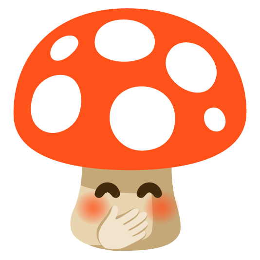 mushroom face with hand over mouth