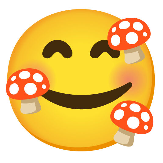 mushroom smiling face with 3 hearts