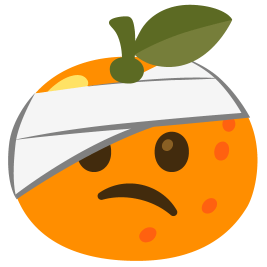tangerine face with head bandage