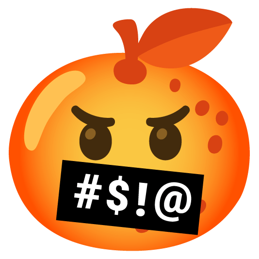 tangerine face with symbols on mouth