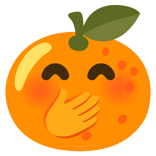 tangerine face with hand over mouth
