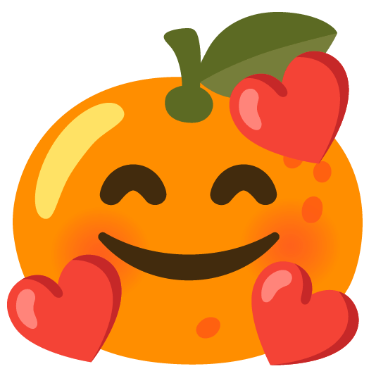 tangerine smiling face with 3 hearts