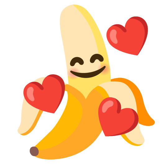 banana smiling face with 3 hearts