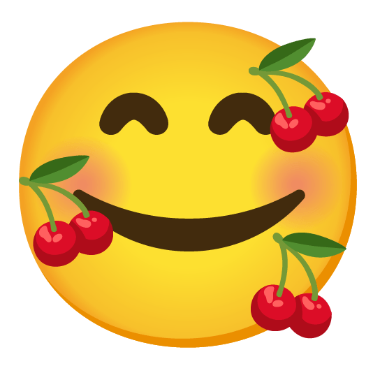 cherries smiling face with 3 hearts