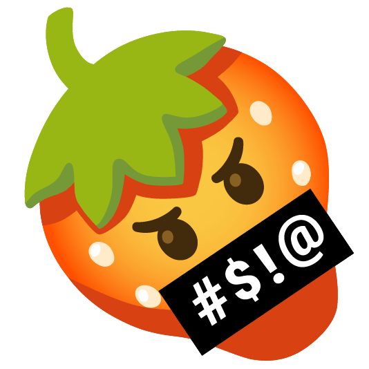 strawberry face with symbols on mouth