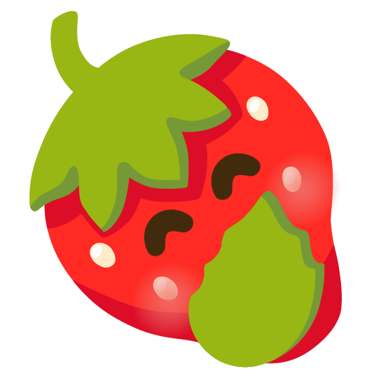strawberry face with hand over mouth