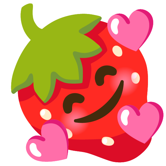 strawberry smiling face with 3 hearts