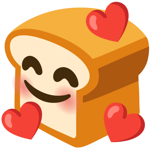 bread smiling face with 3 hearts