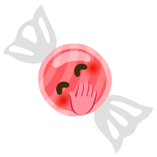 candy face with hand over mouth