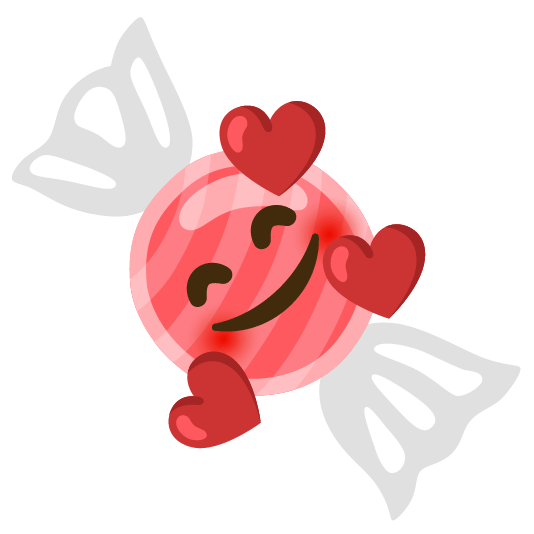 candy smiling face with 3 hearts