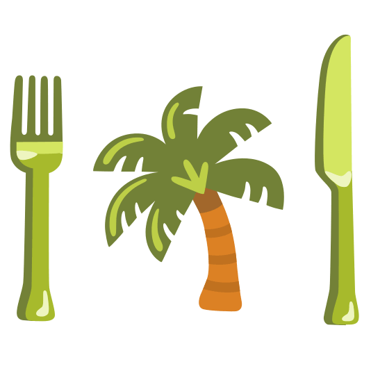 knife fork plate palm tree