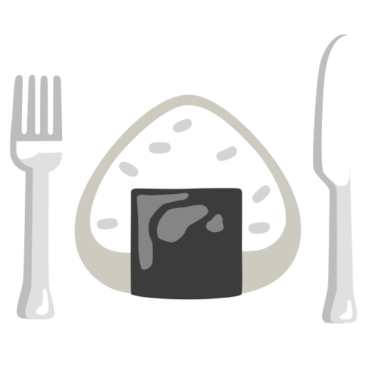 knife fork plate rice ball