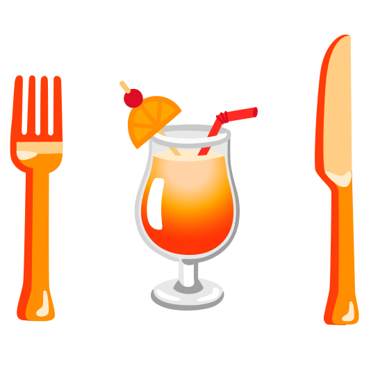 knife fork plate tropical drink