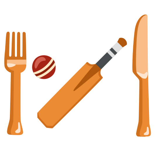 knife fork plate cricket bat and ball