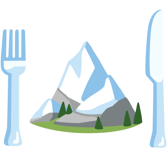 knife fork plate snow capped mountain