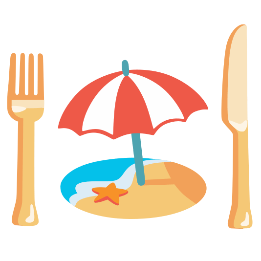 knife fork plate beach with umbrella