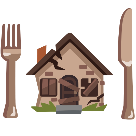 knife fork plate derelict house building