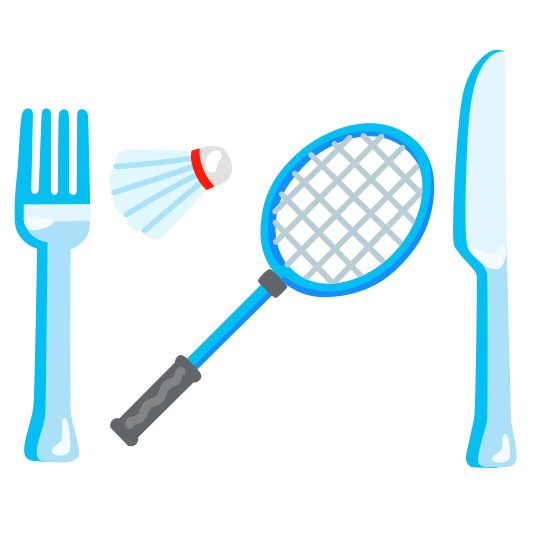 knife fork plate badminton racquet and shuttlecock