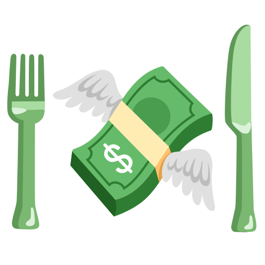 knife fork plate money with wings