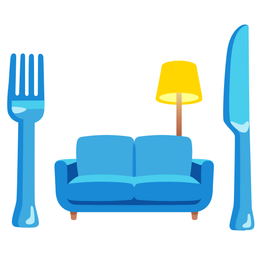 knife fork plate couch and lamp