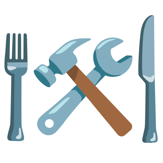 knife fork plate hammer and wrench