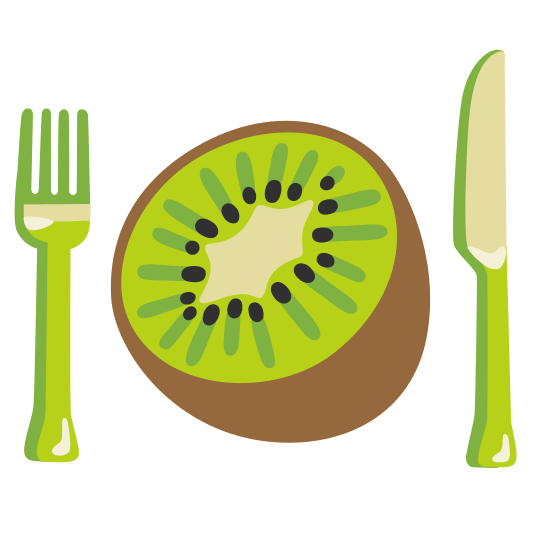 knife fork plate kiwifruit