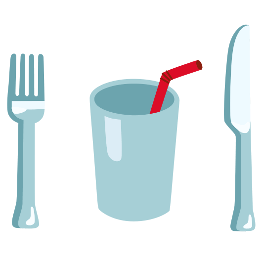 knife fork plate cup with straw