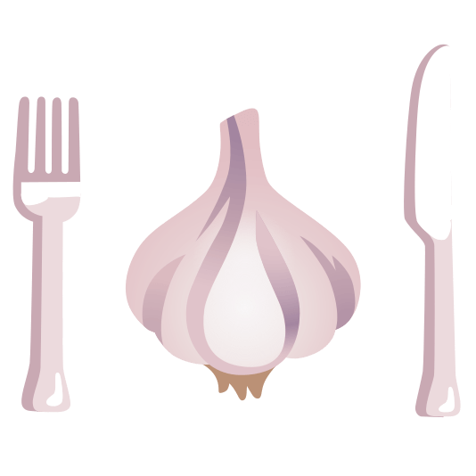 knife fork plate garlic