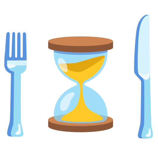 knife fork plate hourglass flowing sand