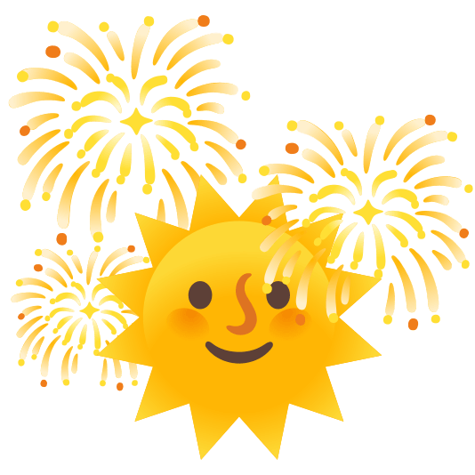 fireworks sun with face