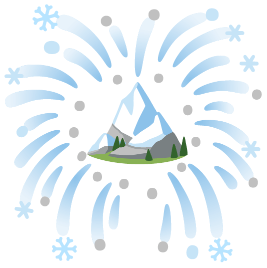 fireworks snow capped mountain