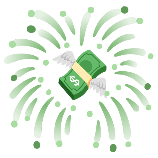 fireworks money with wings