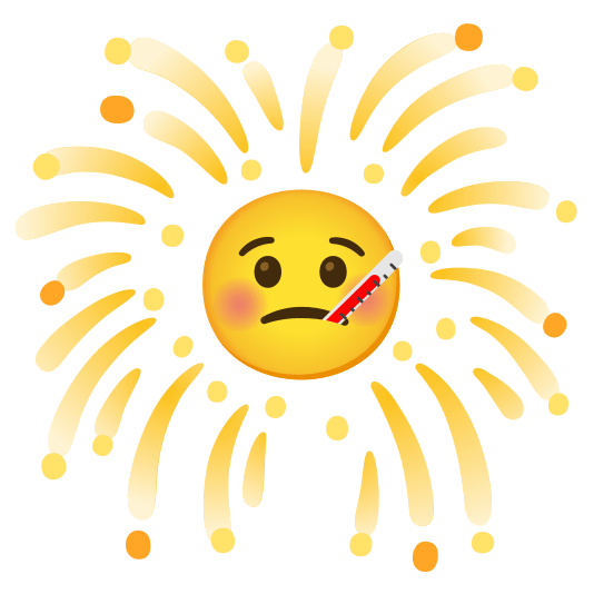 fireworks face with thermometer