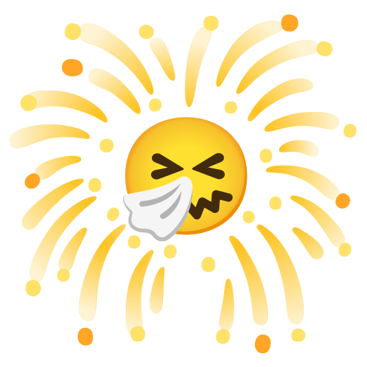 fireworks sneezing face