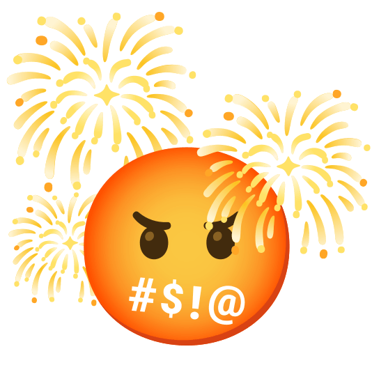 fireworks face with symbols on mouth