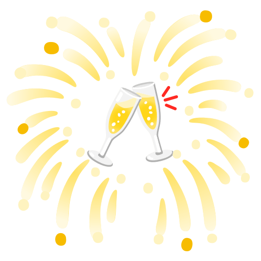 fireworks clinking glasses