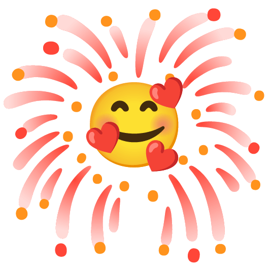 fireworks smiling face with 3 hearts