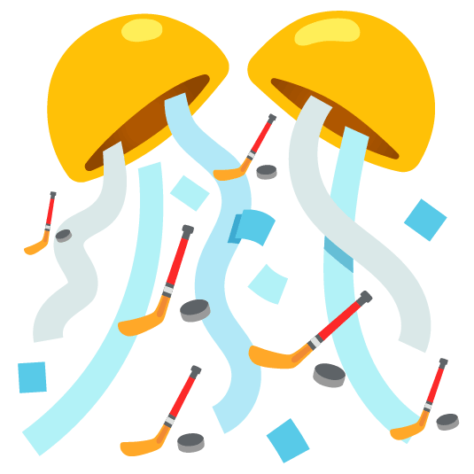 confetti ball ice hockey stick and puck