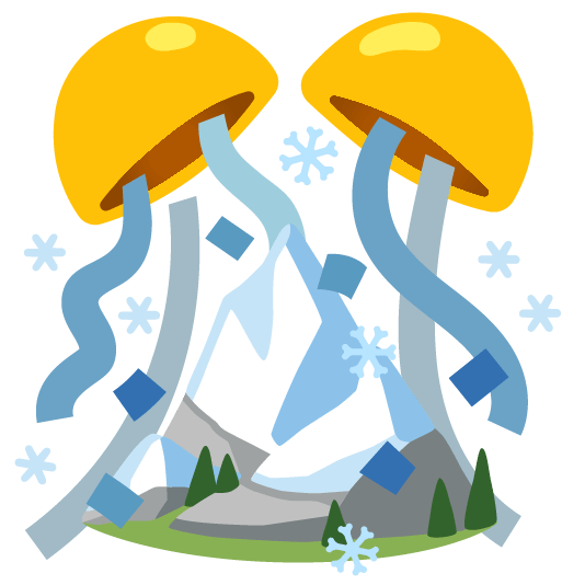 confetti ball snow capped mountain