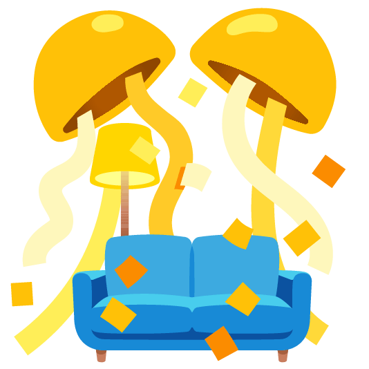 confetti ball couch and lamp