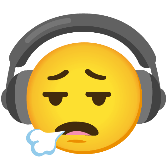 headphones face exhaling